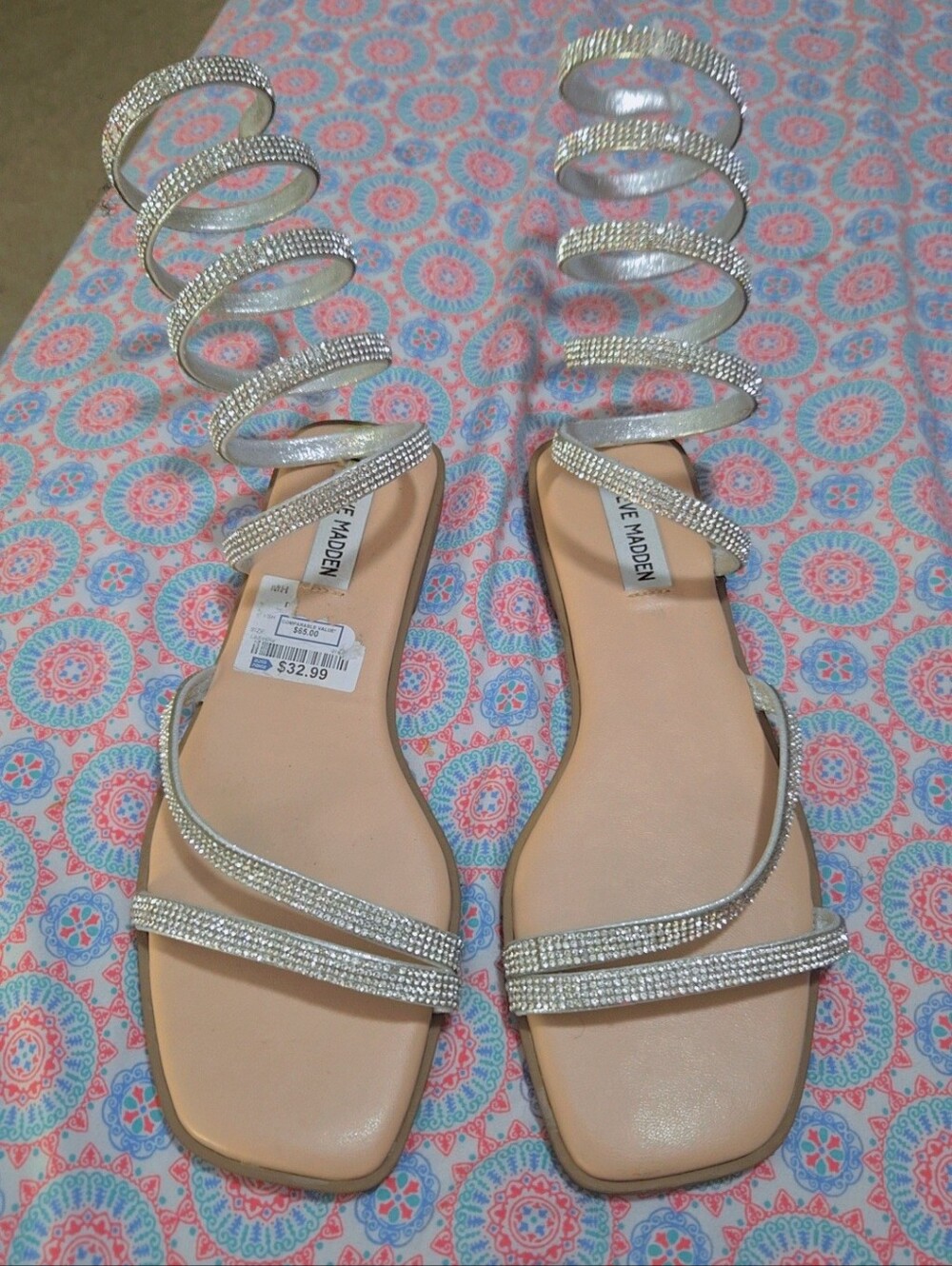 Steve Madden Silver Crystal Spiral Gladiator Sandals